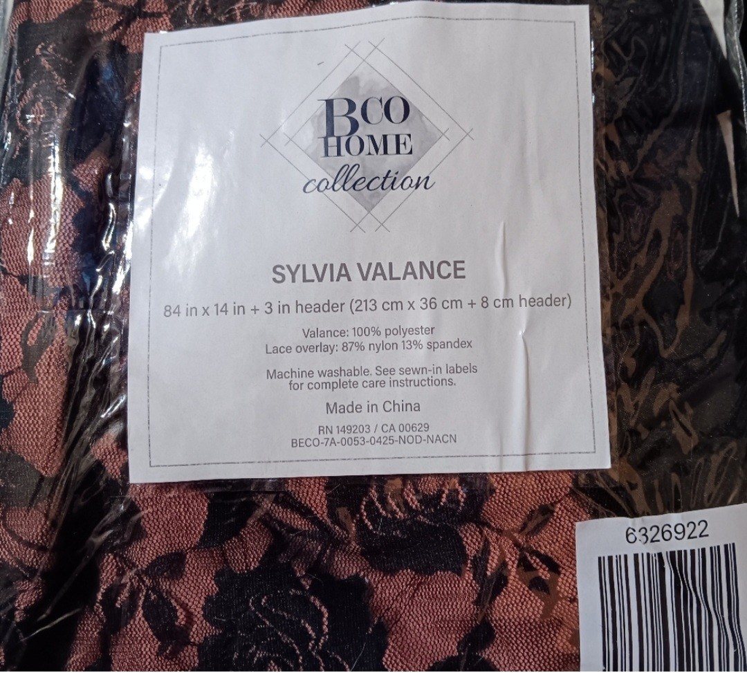 BCO Home Sylvia collection valance 84 in x 14 in + 3 in header
