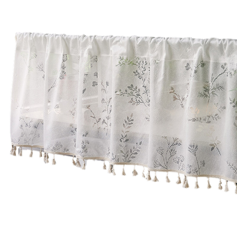 Embroidered Shade Curtain Kitchen Half Window Pole Type Coffee Valance Curtain