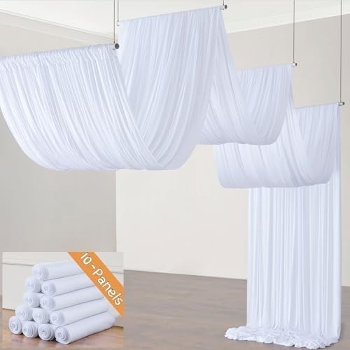50Ft White Ceiling Drapes – 10 Panels for Weddings, Parties & Events