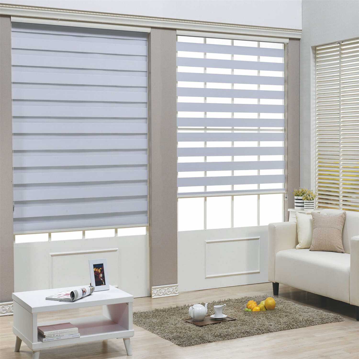 24″ x 72″ White Zebra Roller Blinds Cordless Dual Layer Shades Sheer or Privacy