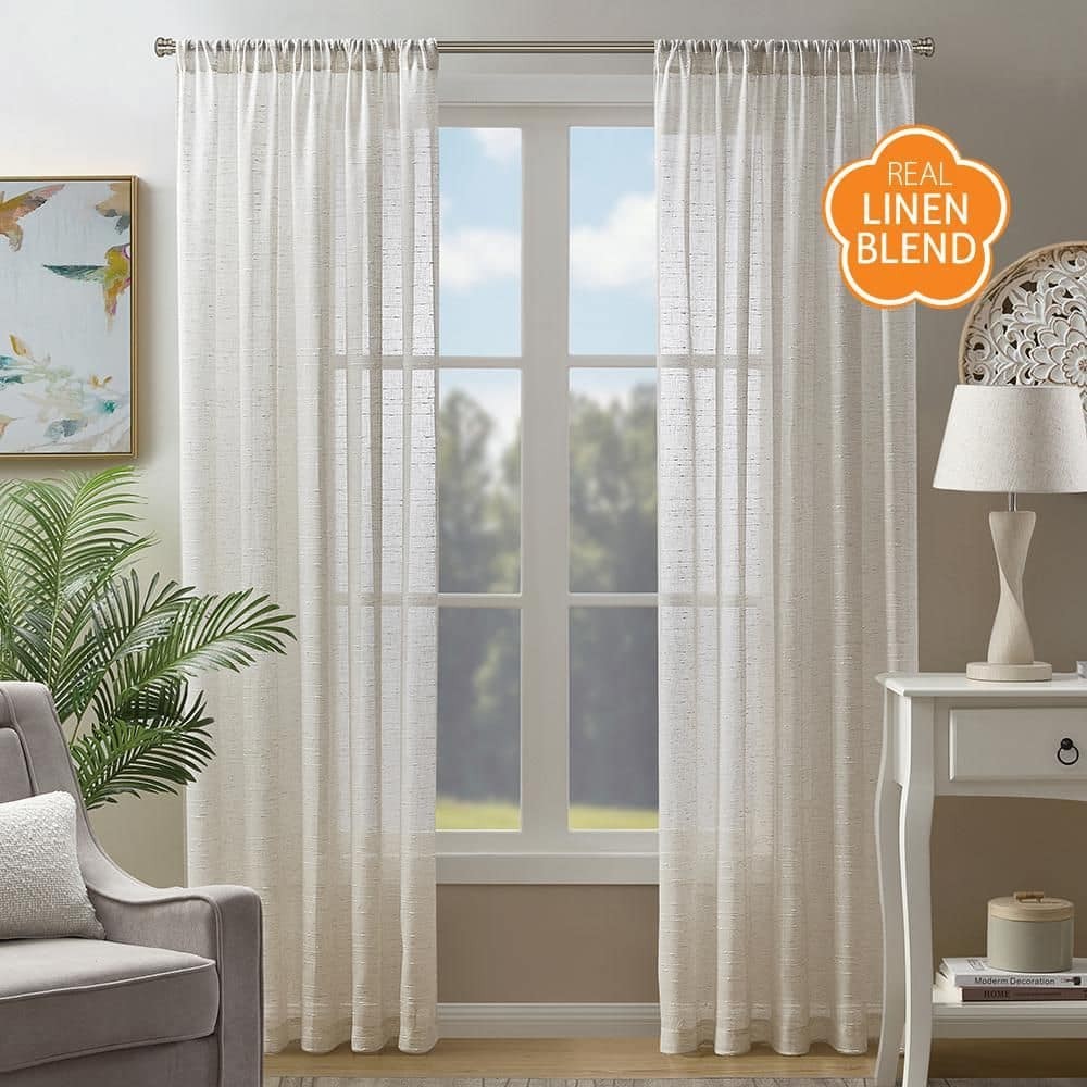 Sasha White 52 In. W X 84 In. L Rod Pocket Sheer Curtain (Single Panel)
