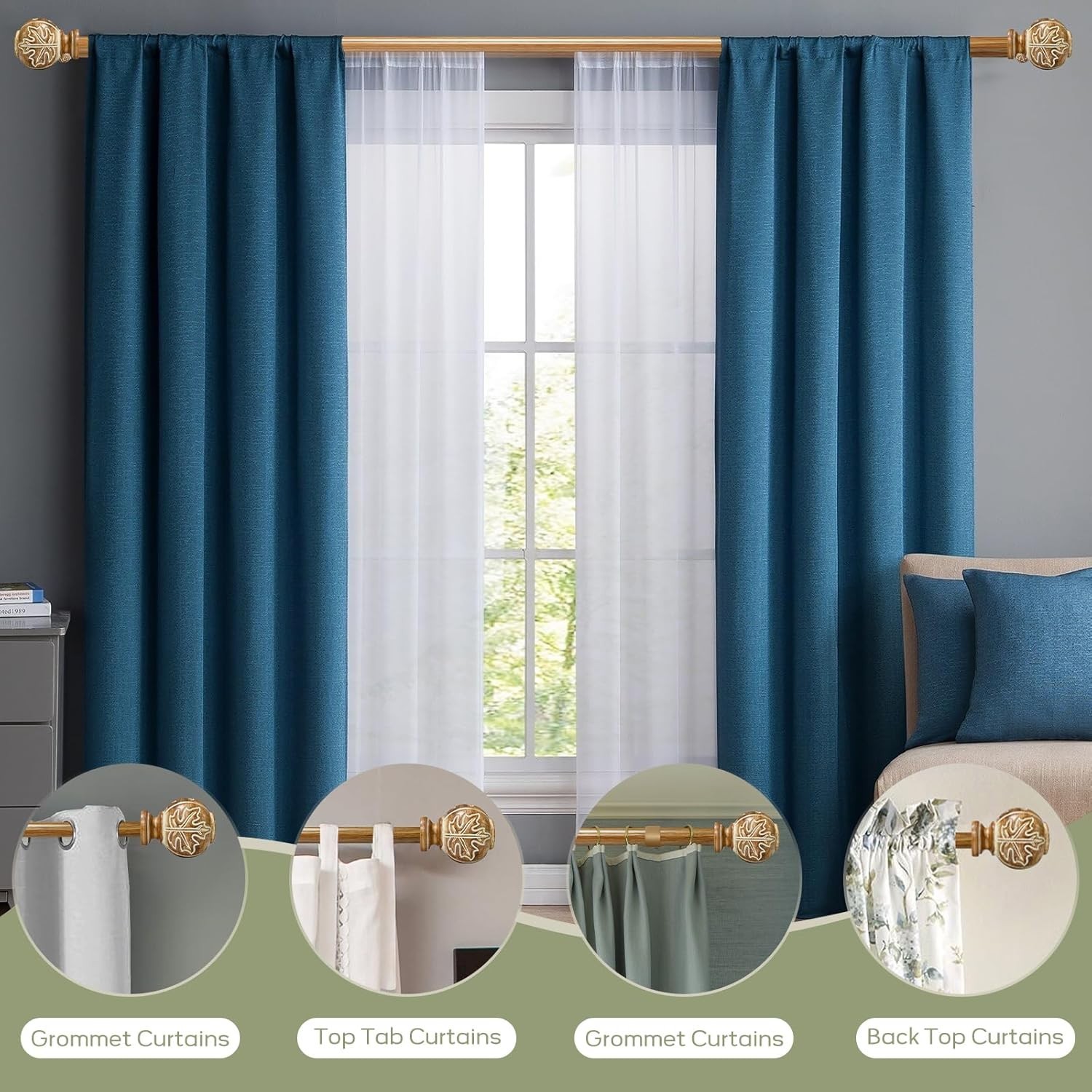 Wood Double Curtain Rod for Windows 28 to 48 Inches – 1 Inch Diameter Heavy Duty