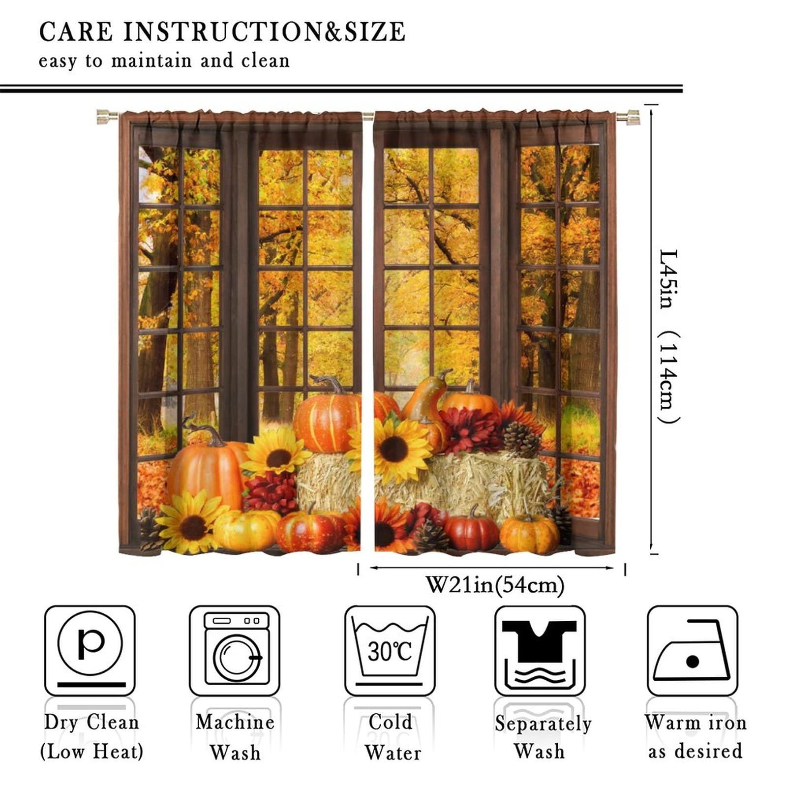 Fall Pumpkin Autumn Leaves Curtains Thanksgiving Sunflower, Autumn Farmhouse …