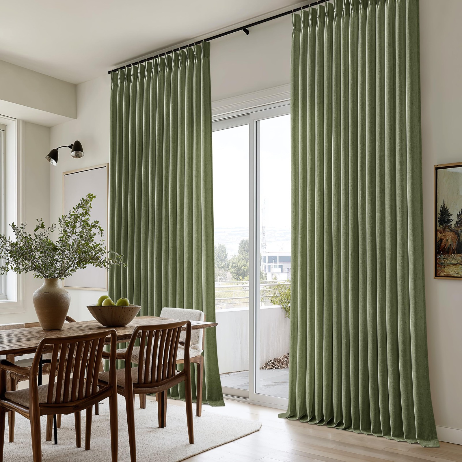 Seeluck Olive Green Linen Curtains 108 Inches Long Living Room 2 Panels Set