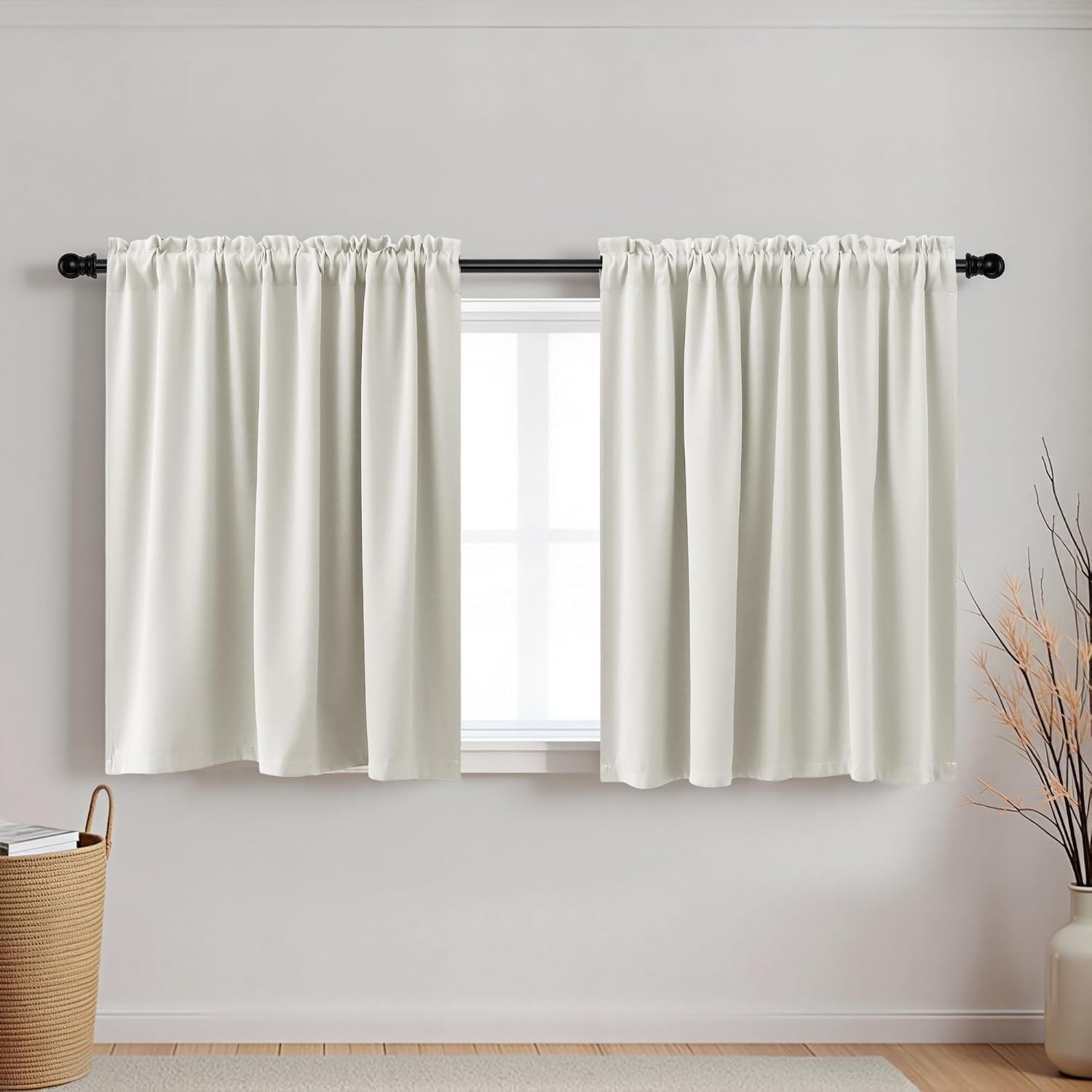 24×36 Curtains for Small Window, Cream Thermal Insulated 80% Blackout Curtain.