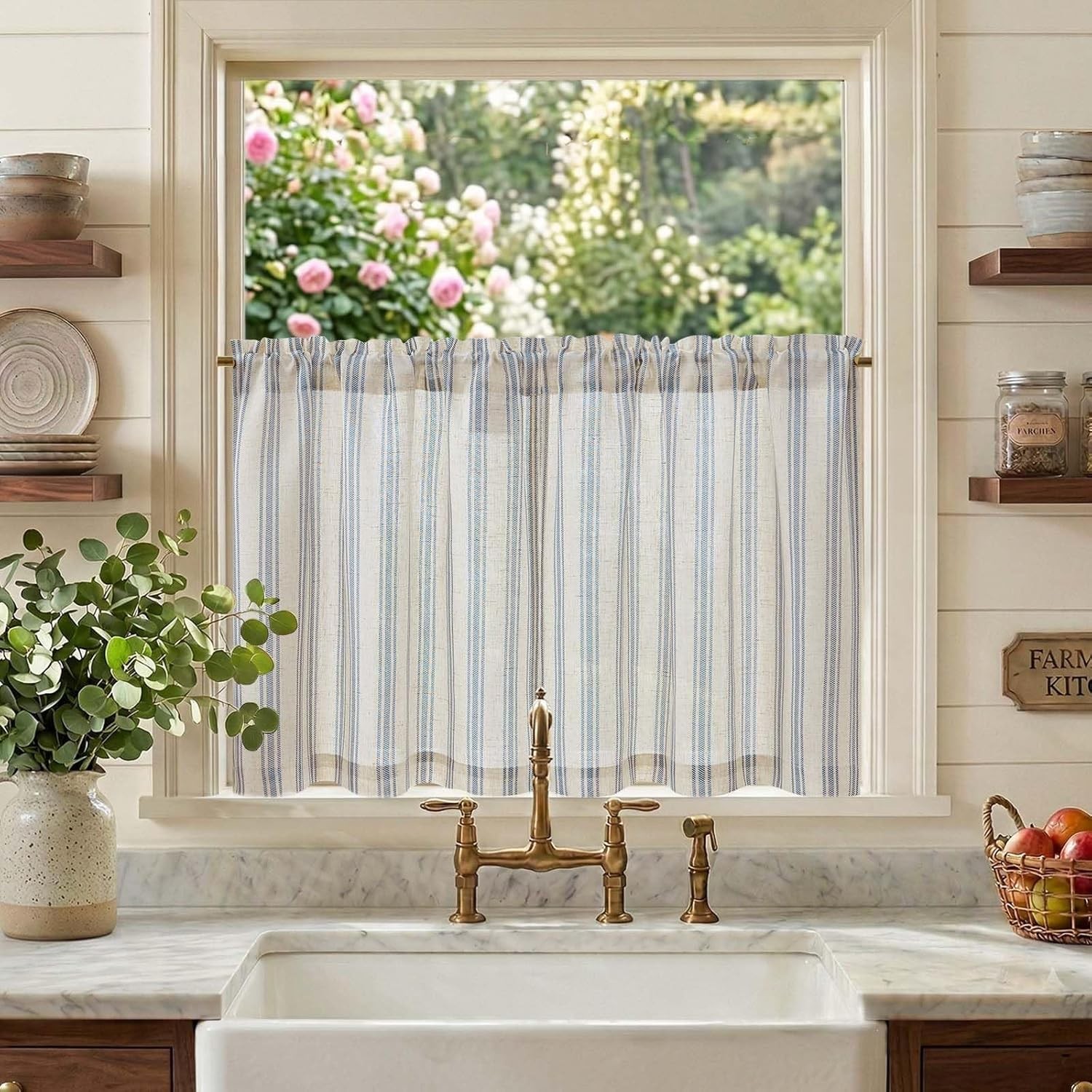 Linen Kitchen Curtains Striped Tier Curtains 24 Farmhouse Small Drapes Balanced