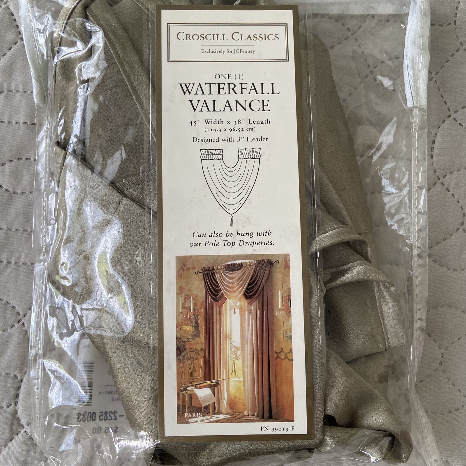 Croscill Waterfall Paris Satin Sage Green Valance Tassel Rod Pocket 45”x38”