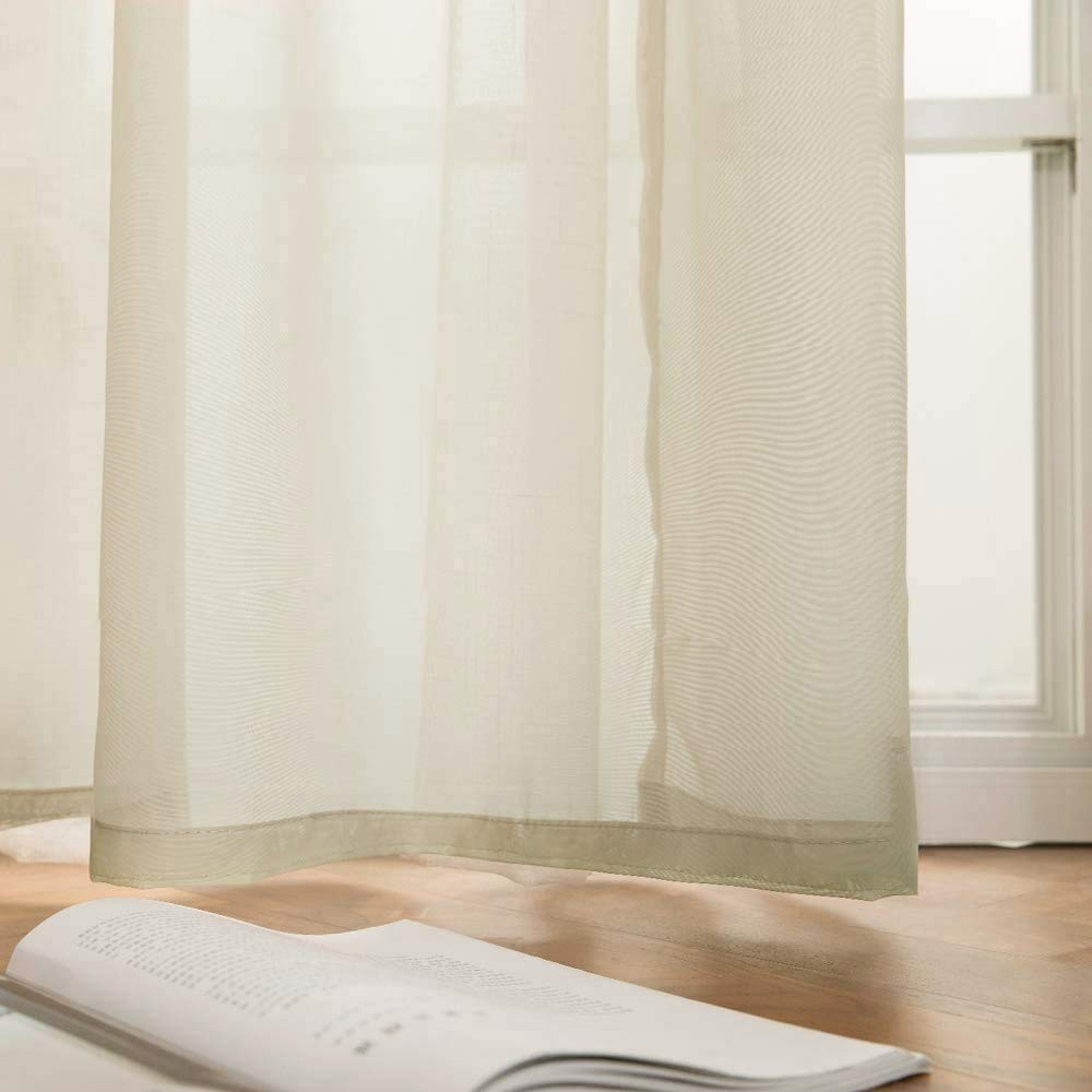 MIULEE 2 Panels Solid Color Beige Sheer Curtains Elegant Grommet Window Voile…