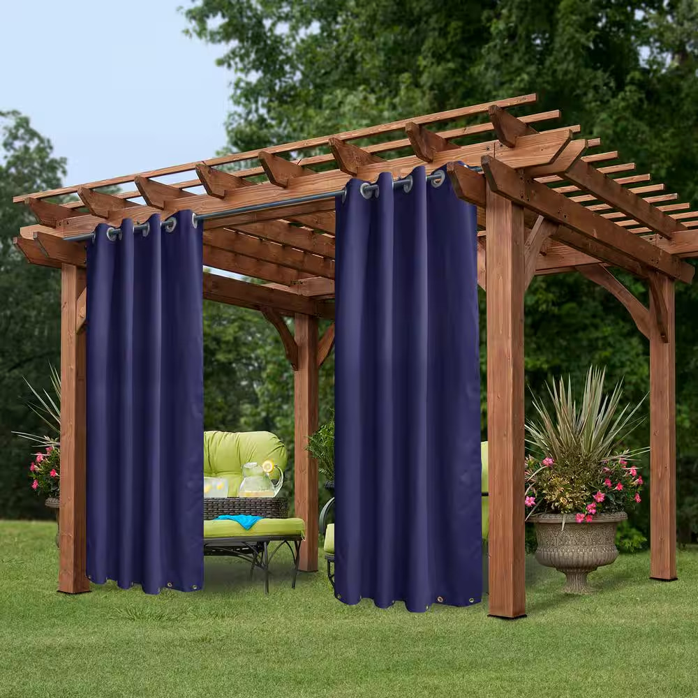 Navy Smooth 50 In. W X 84 In. L Outdoor Curtains for Patio Waterproof Drapes on
