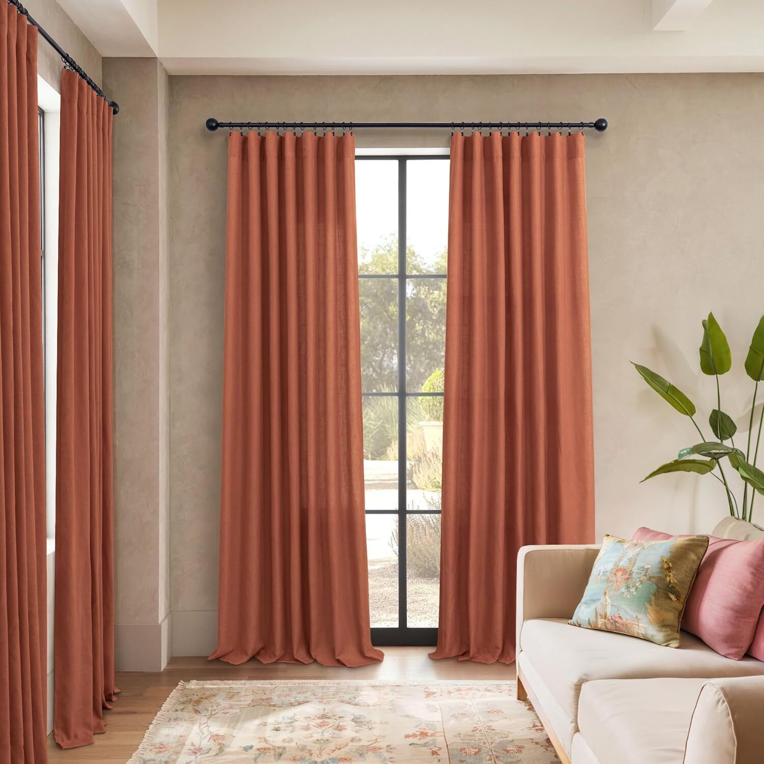 36×84 Inch 2 Panels Length Rod Pocket Sheer Linen Blended Curtains for Windows