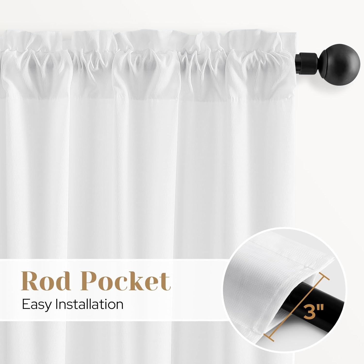 White Sheer Curtain W52 X L84 2 Panels Fish Bone Pattern Light Filtering