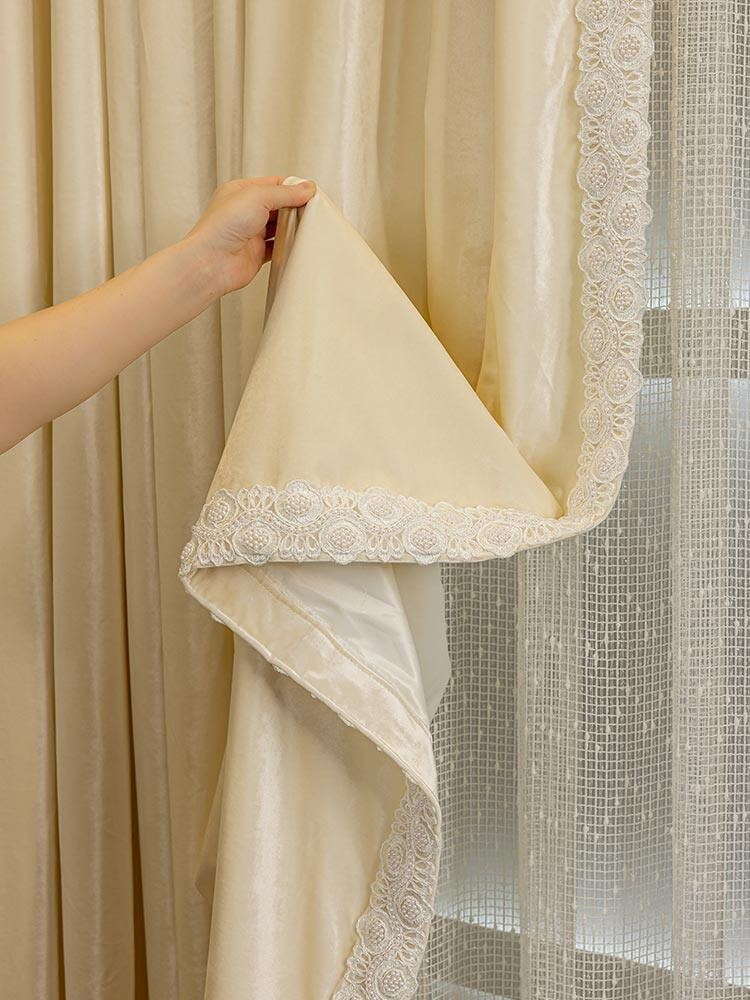 flannel costom beige American lace cloth window blackout curtain tulle M1849