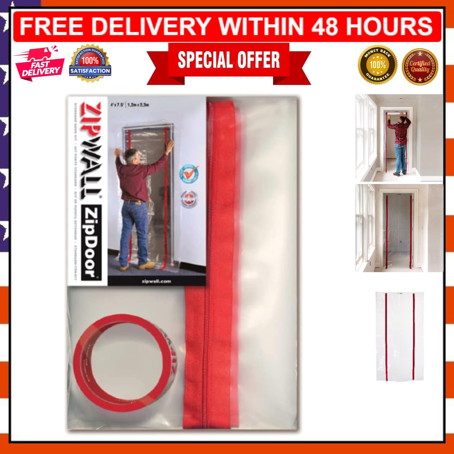 ZipDoor ZDS Standard Dust Barrier Zipper Kit, 1 Pack – Durable & Effective, Red