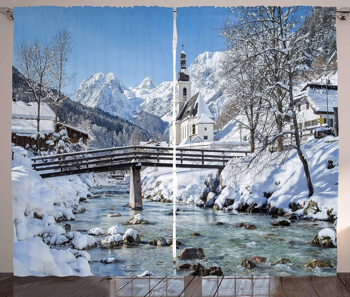 AMBESONNE Curtains Winter Scenic Landscape View, 2 Panel Set 108″ x 90″