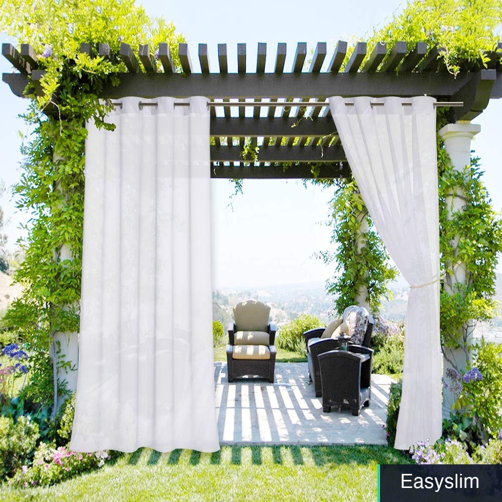 Outdoor Curtain 54×84 Waterproof White Sheer Grommet Panel Tieback