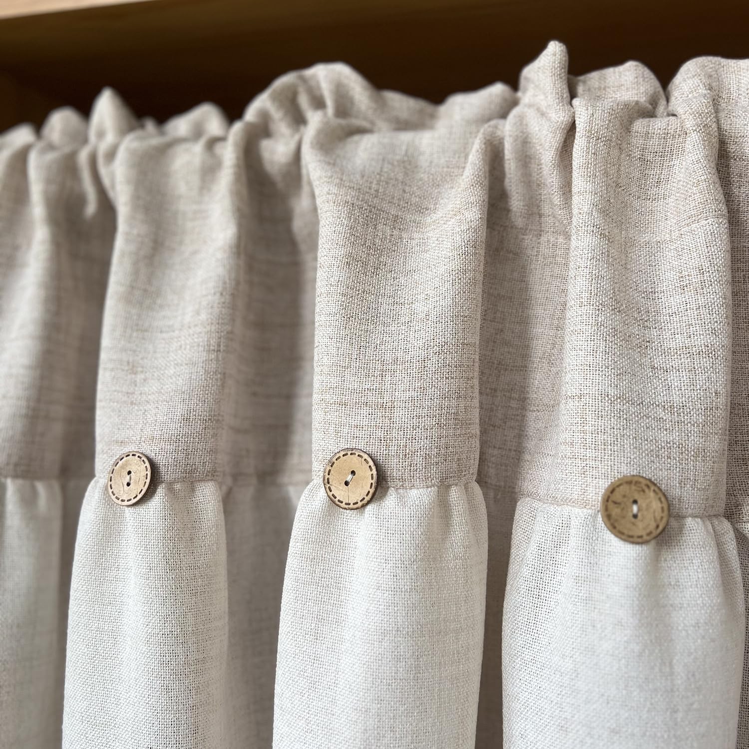 Farmhouse Boho Linen Button Valance for Kitchen Window Dining Room Rustic Caf…