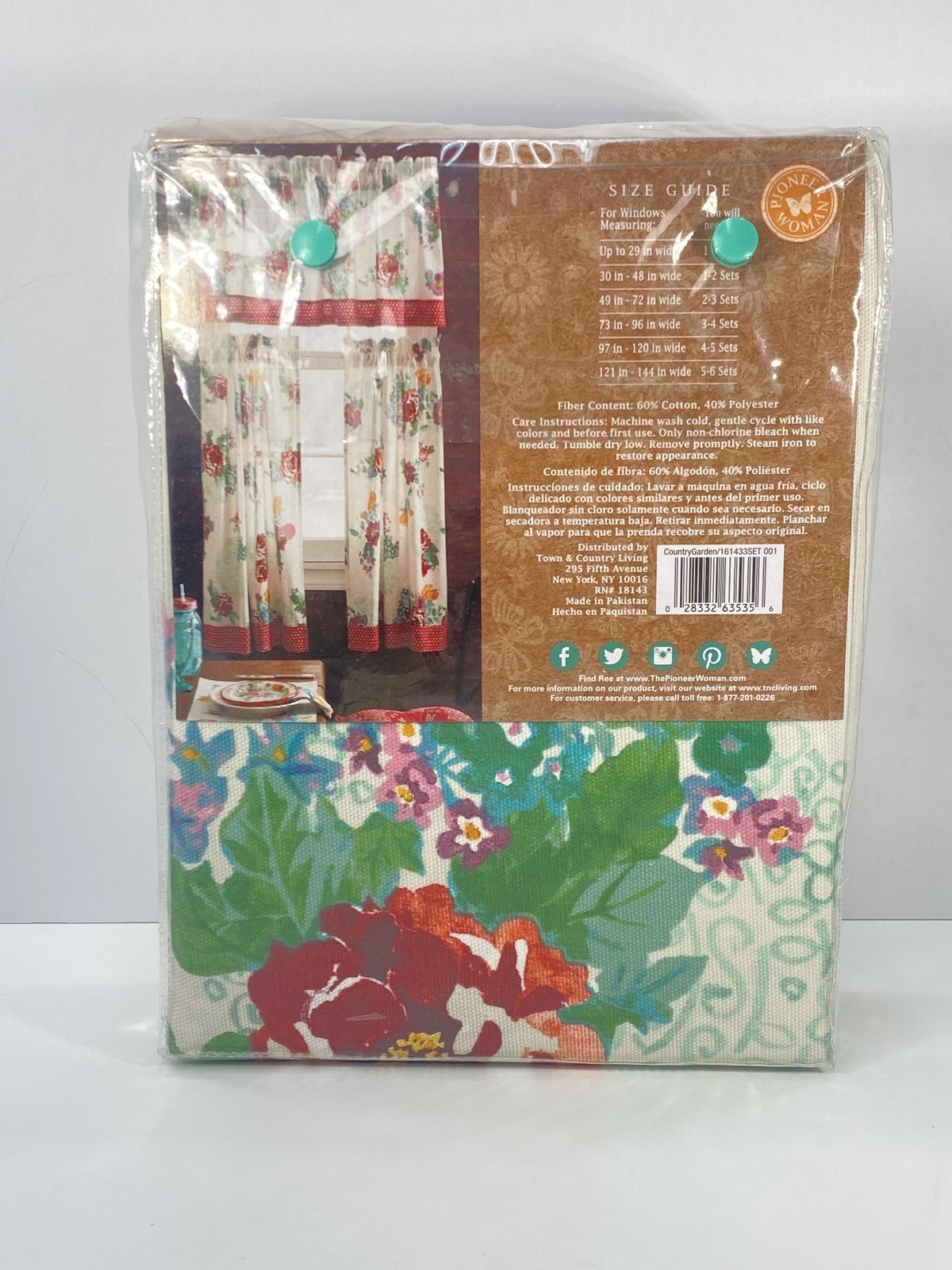Pioneer Woman Country Garden Curtain Set Small Window Floral 3 Piece Valance Tie