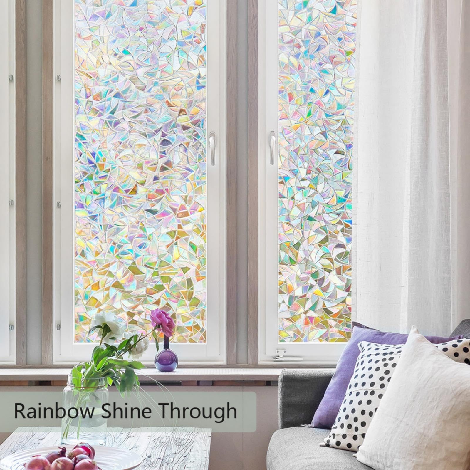 Finnez Window Film Decorative Privacy Film 3D No Glue Glass Sticker for Glass…