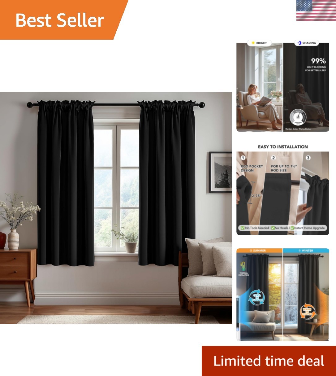 Elegant Noise Reducing Blackout Drapes – Oeko-Tex Certified 42×63 Panels, 2 Pack