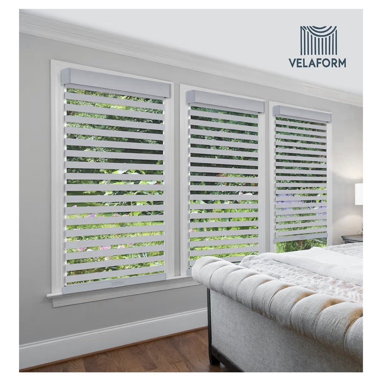 Cordless Zebra Blinds VELAFORM (72” W x 72″ H),Free-Stop, Grey