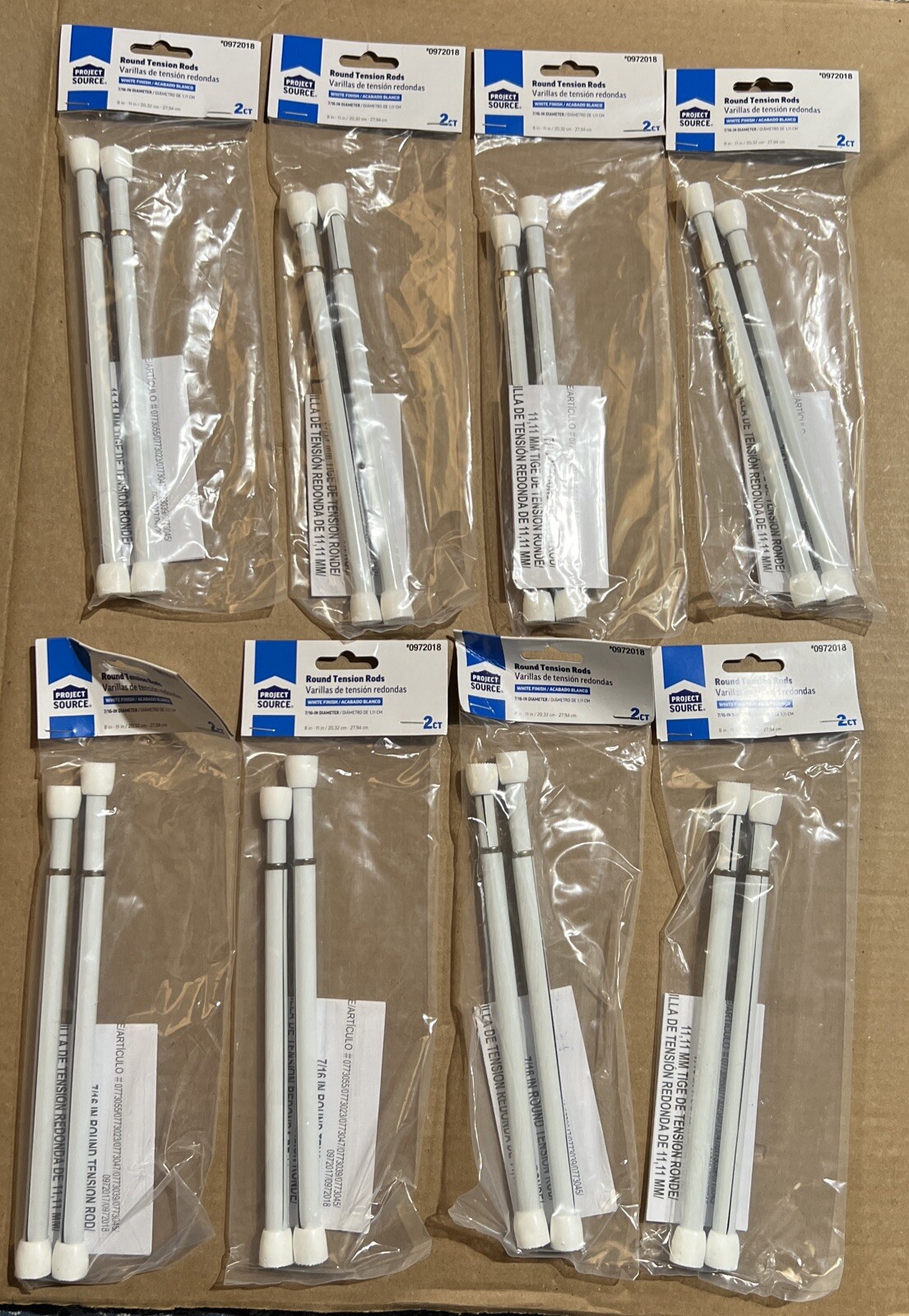 8 Packages Of Project Source Adjustable 8”-11” Tension Rods-16 Rods In Total-New