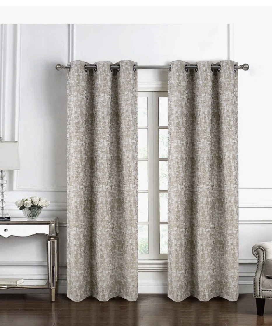 RT Home Cambridge textured jacquard window curtain panel pair in taupe 36×84”