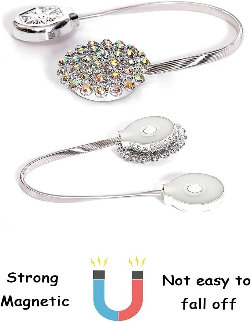 Sophisticated Spring Wire Curtain Tiebacks – White Crystal Flower Design, 2 Pcs