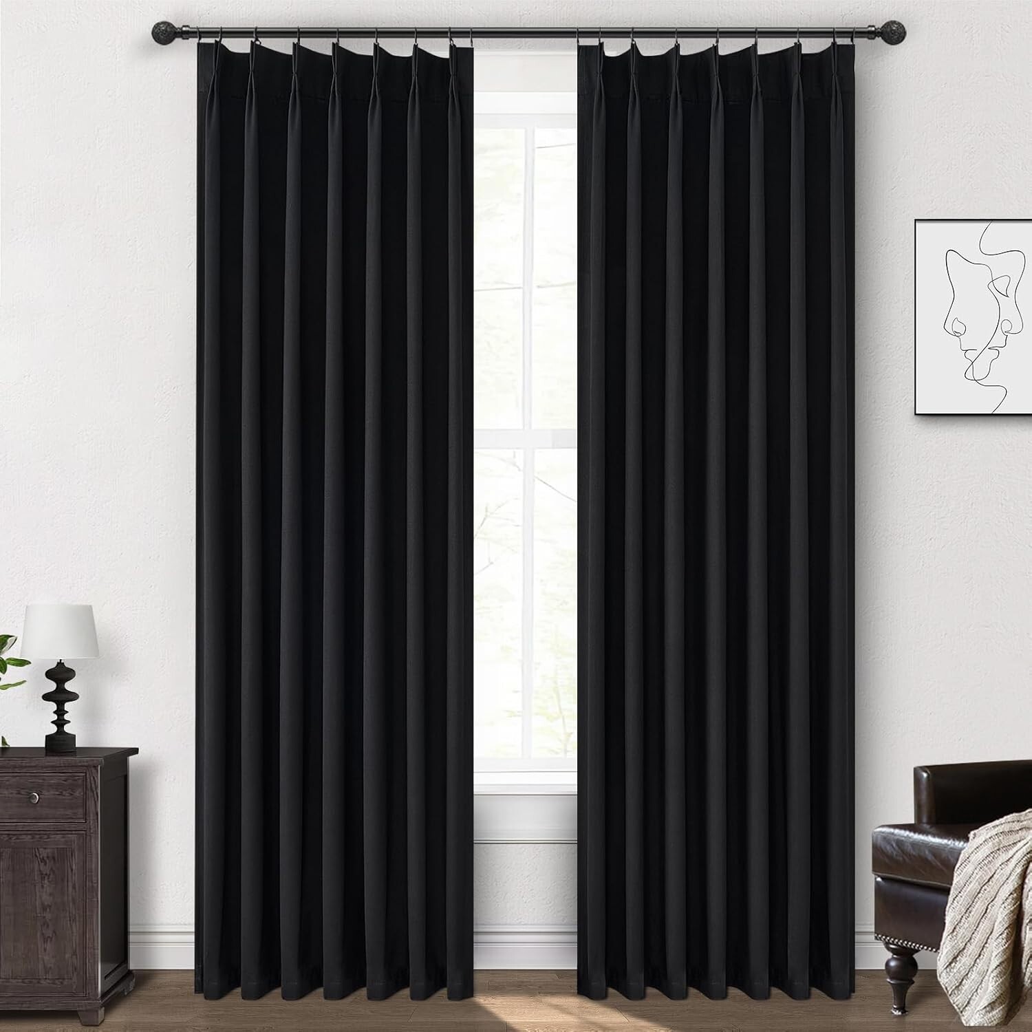 Room Darkening Lined Curtain 90 Inches Long Gray Linen Blend WHITE BACKING 2 PAN