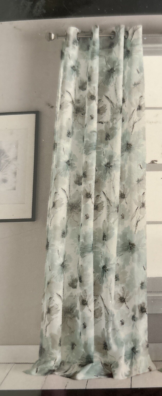 One DKNY Modern Bloom Floral Grommet Panel 50”x64” Blue Gray 63”