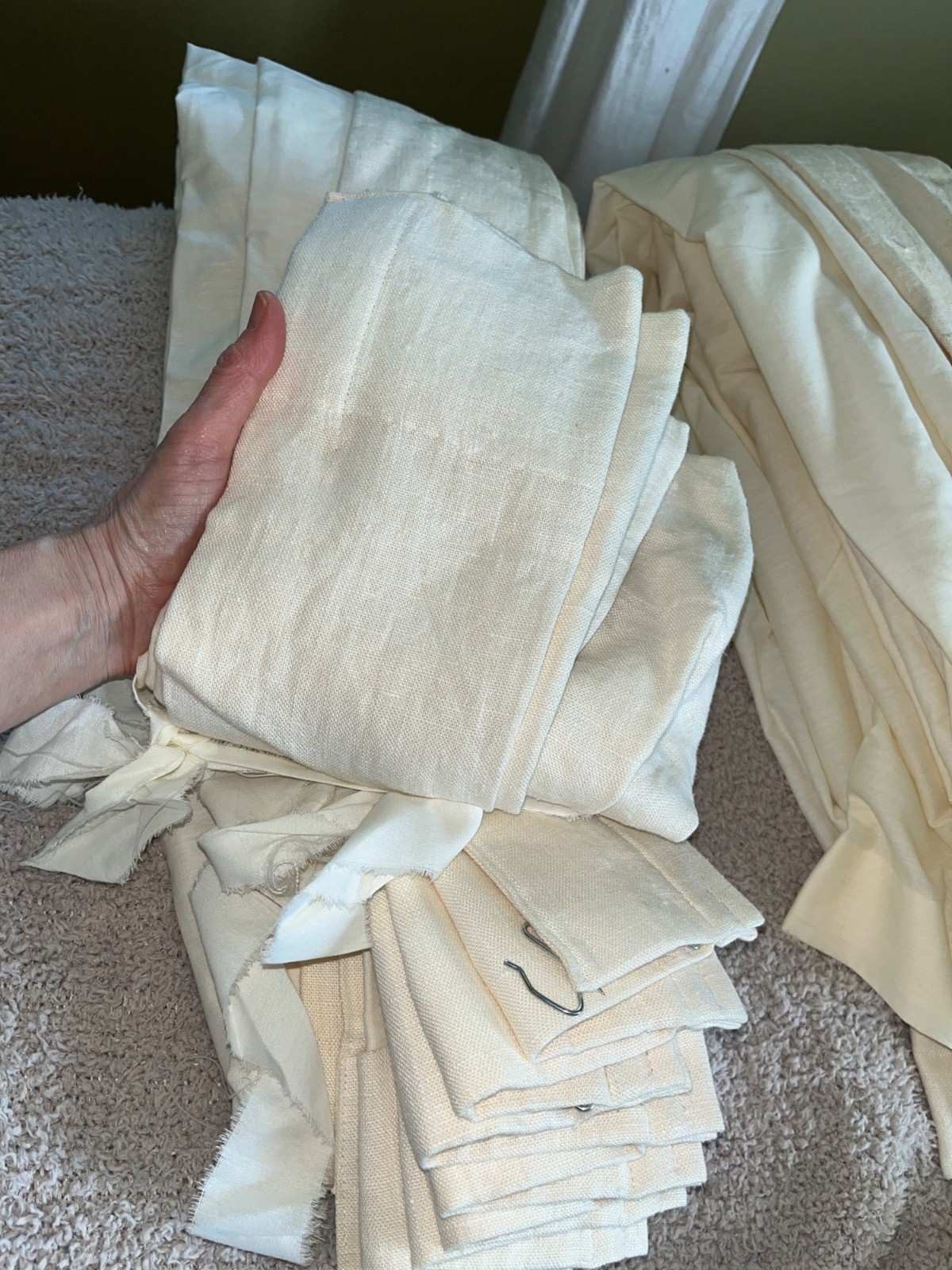 4 Heavy Linen Ivory Curtain Panels Lined Pinch Pleats Quality Luxury 84×46″