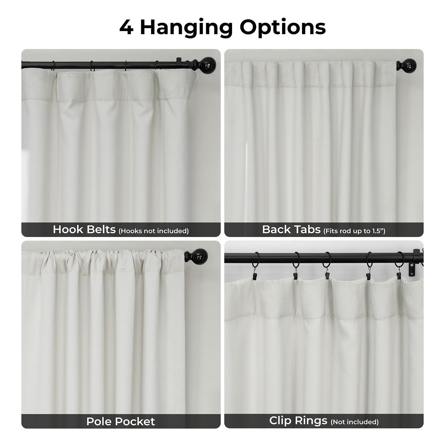 – Faux Linen Curtains for Living Room (1 Panel) – 50W X 96L – Textured Room D…