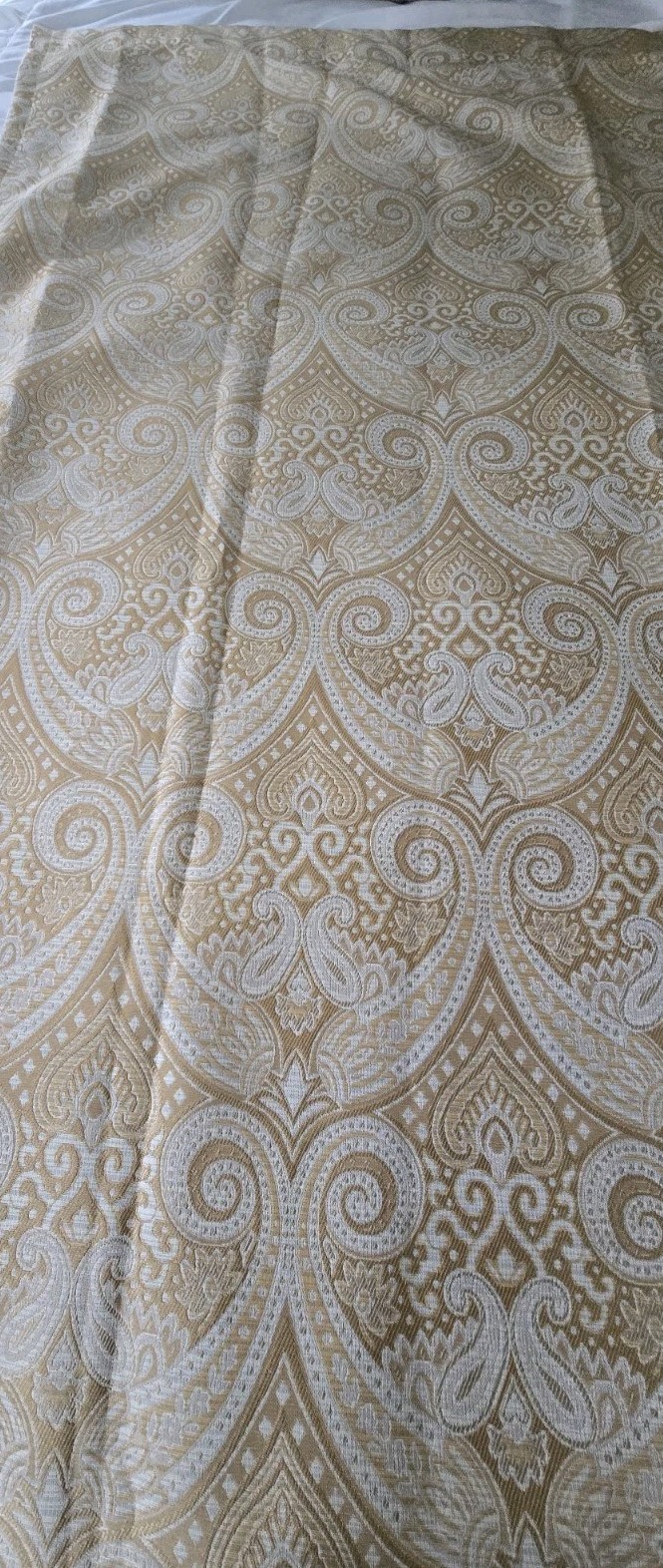 Jacquard Brocade Damask 2 Curtain Panel Set 50×84 Gold Cream Beige Lined
