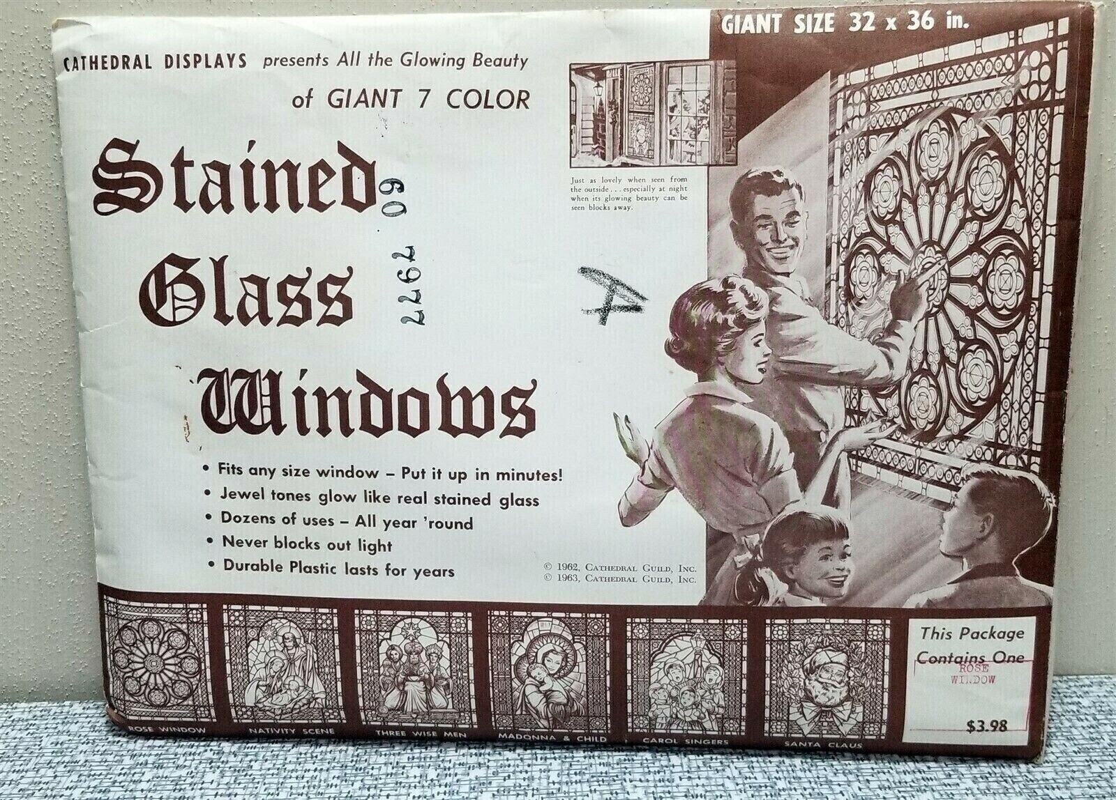 Lot of 6 Panels Cathedral Displays Rose Window Stained Glass Window Plastic Film