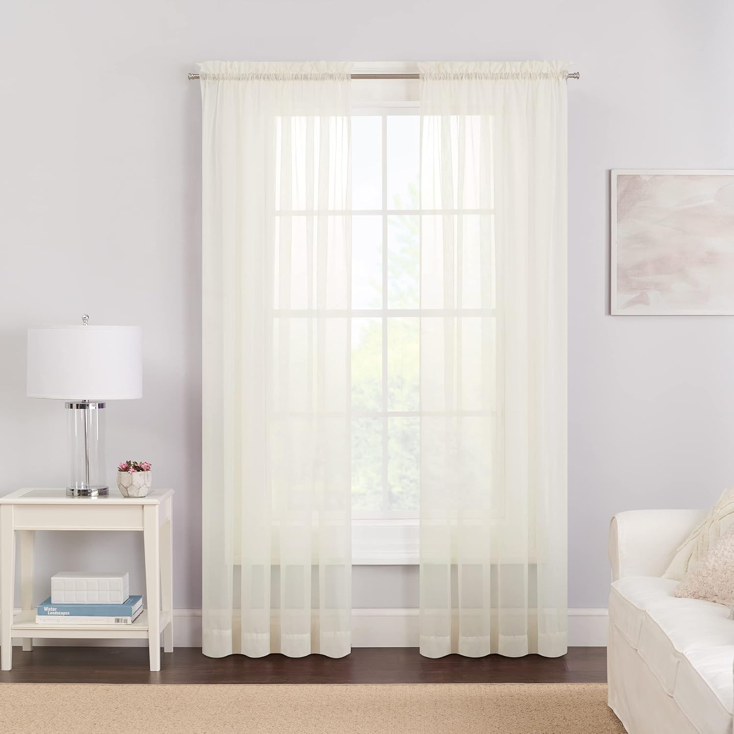 Victoria Voile Modern Sheer Rod Pocket Window Curtains for Living Room (2 Panels