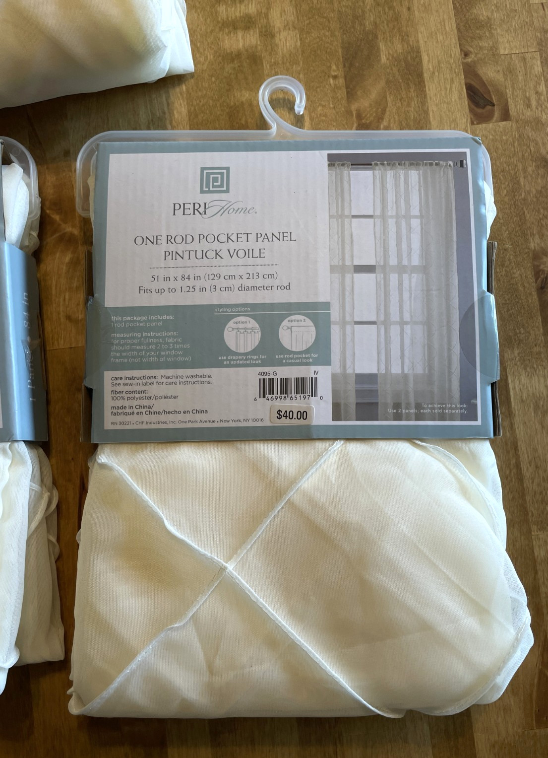 LOT SET of 3 Peri Home One Rod Pocket Panel Pintuck Voile, Cream, NEW IN PACKAGE