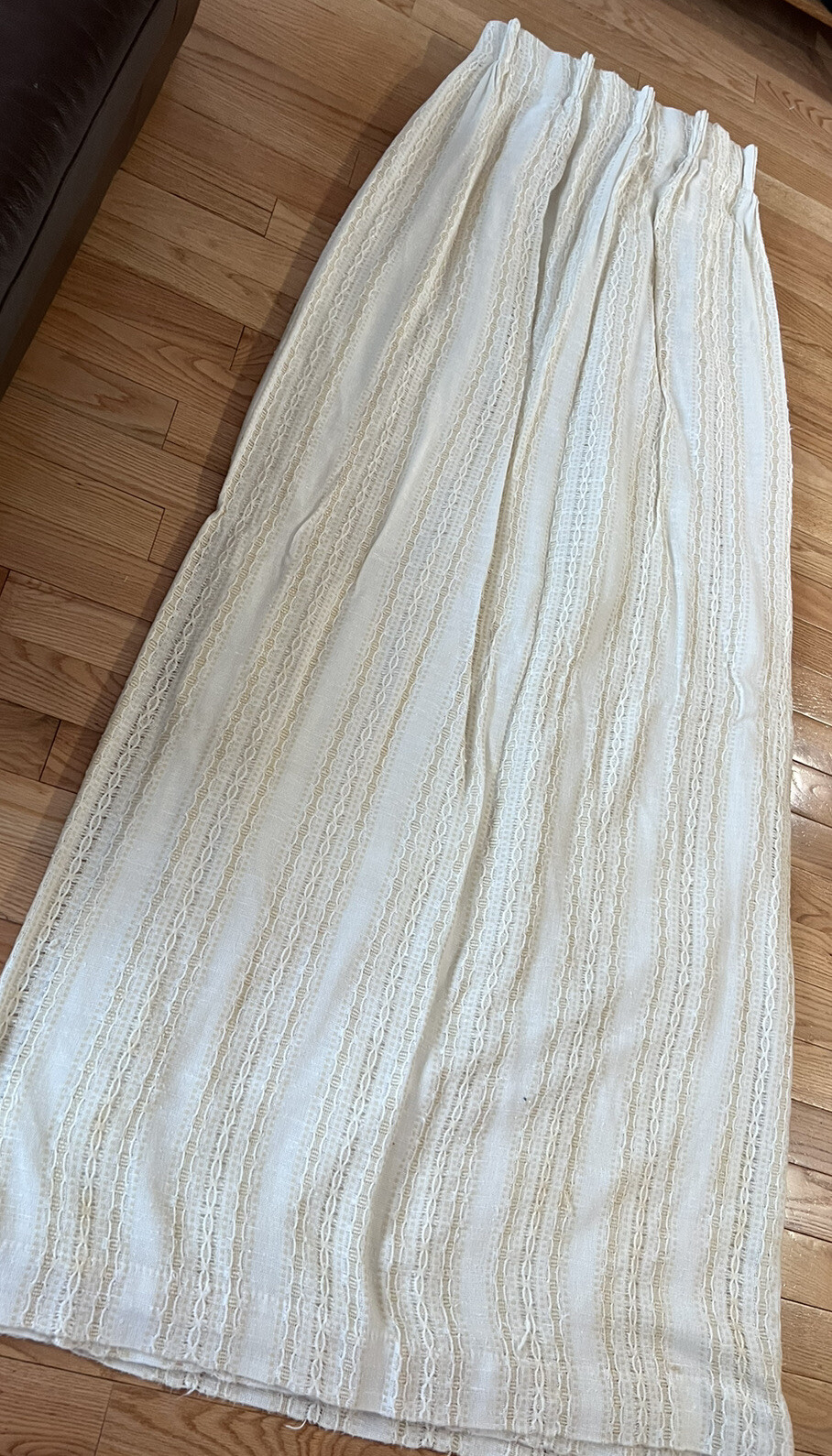 1Pr VTG CURTAINS MCM Woven Crème White Lined Pinch Pleat 100W X84”L Soft