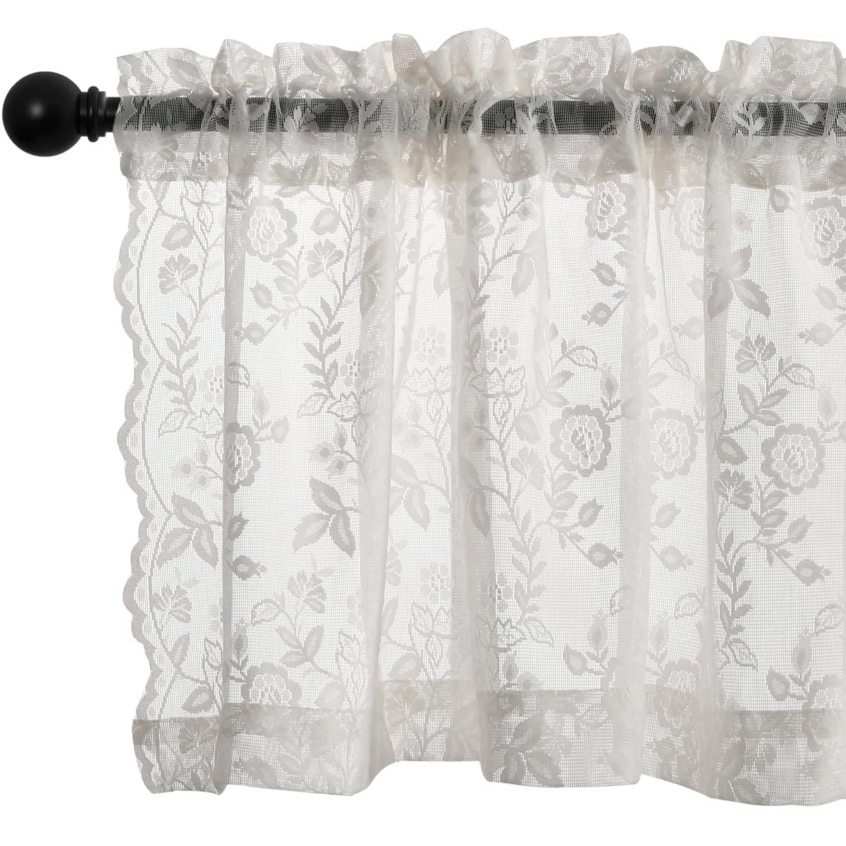 Vintage Lace Valance for Windows, Country Rustic Floral Embroidered Sheer Lac…
