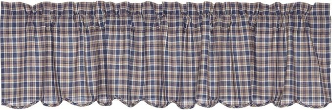 Jenson Scalloped Window Valance 16 x 72 in Blue Brown Creme