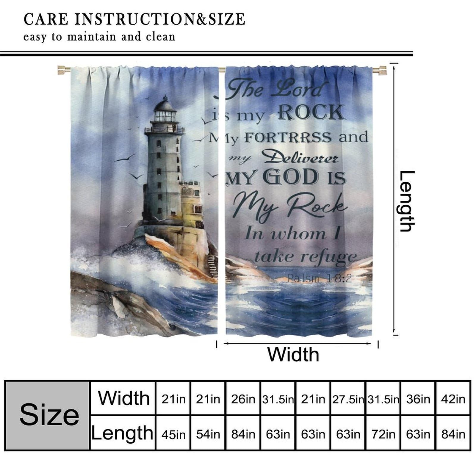 Lighthouse Curtains, Rustic Nautical Motivational Quote Window Treatments, Ro…