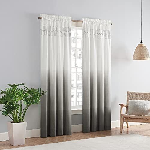 NEW Vue Arashi Modern Boho Decorative Ombre Rod Pocket Window Curtain for Living