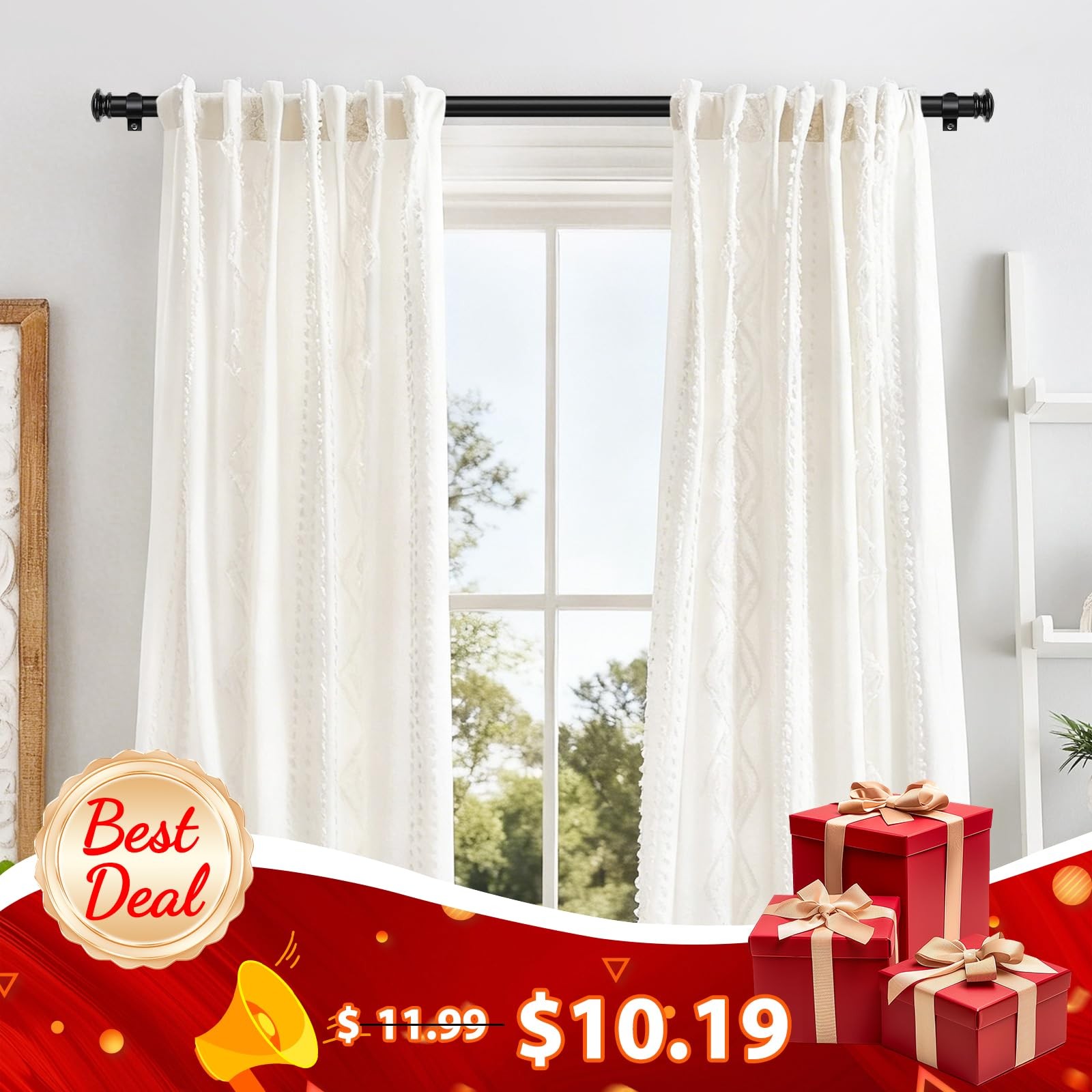 TONIAL Curtain Rod 32 to 58 Inch(2.6-4.8ft), Telescoping 32-58″, Black
