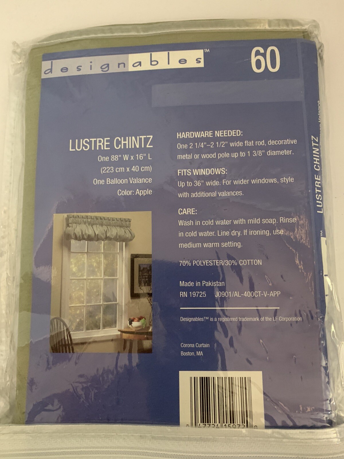 2 Designables Luster Chintz Valance(s)Curtain Green Apple 88 W X 16 L New
