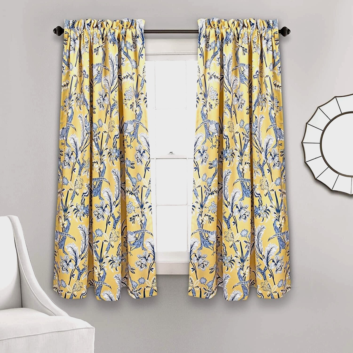 Lush Decor Dolores Bird Floral Yellow 104 x 63 Drapery Panel Set
