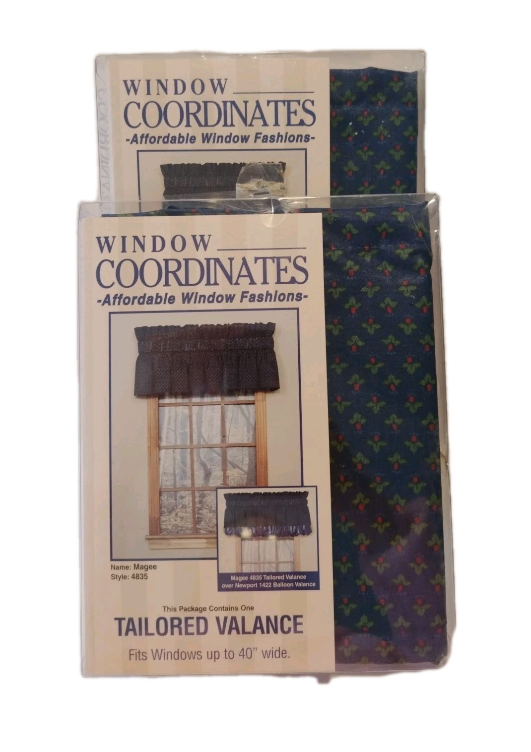 2 Window Valance Curtron Curtains Magee Navy 70×15″ USA Primitive Country New