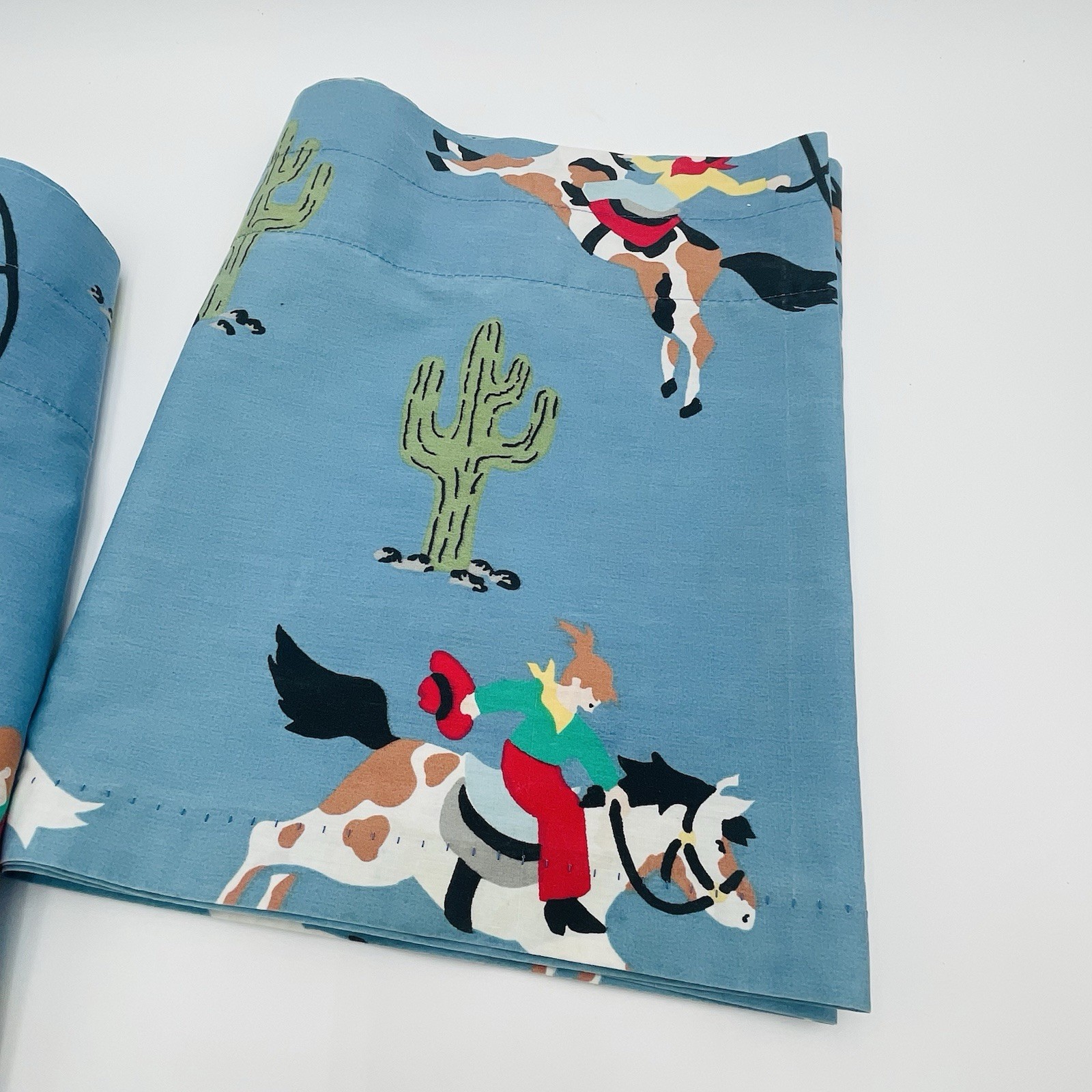Vintage Kids Western Cowboy Cowgirl Valances Coming Home Blue 14.5″x78.5″