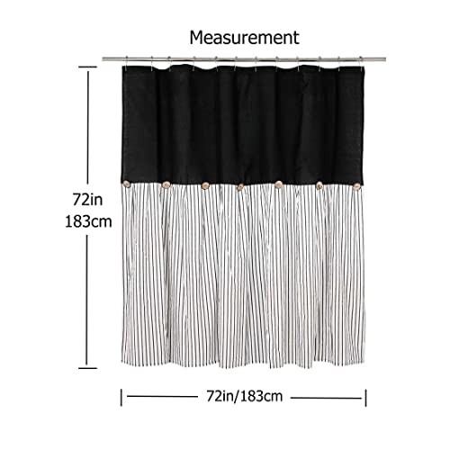 Farmhouse Shower Curtain, Beige and Stripe, 72″W x 72″L (Pack of 1) Black