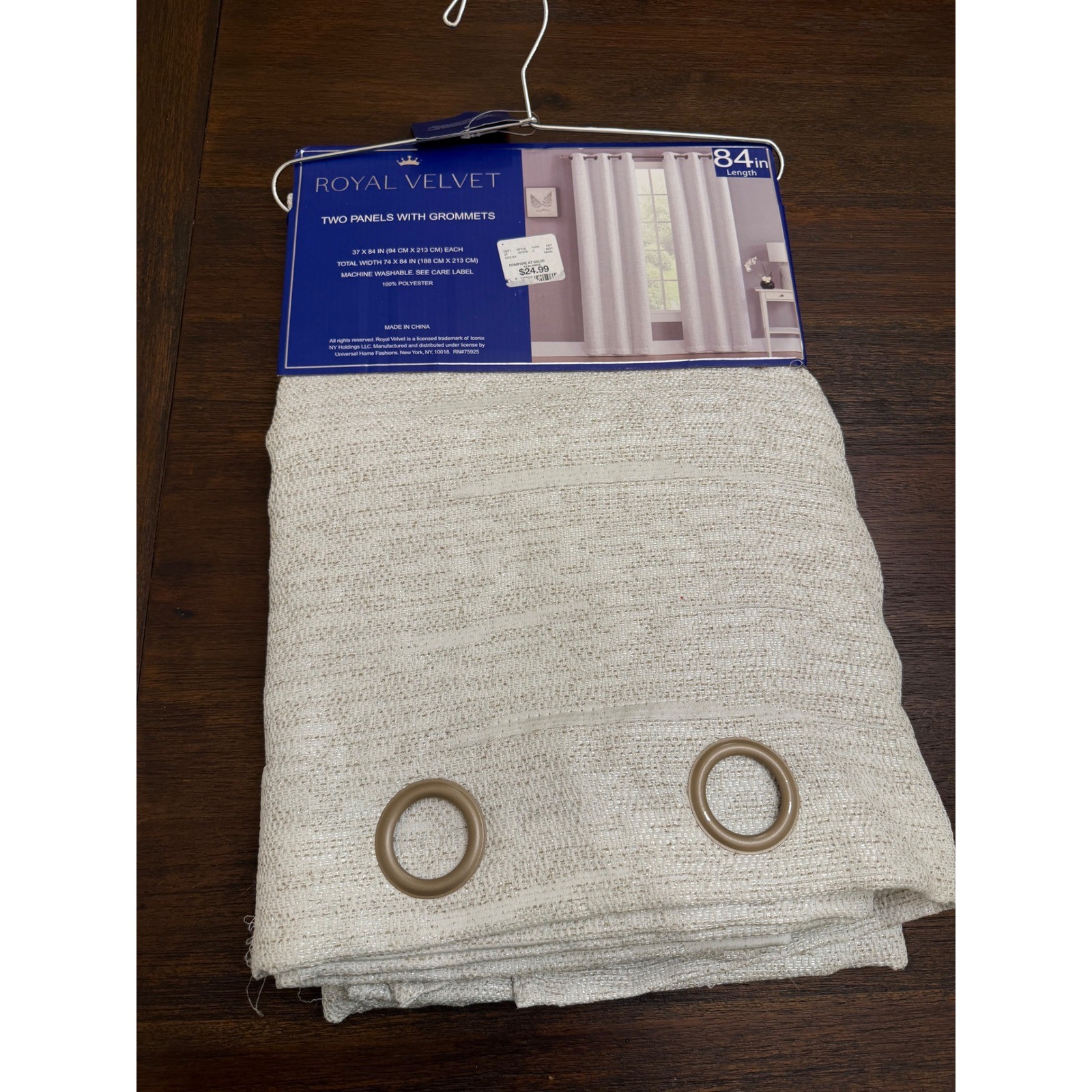 Royal Velvet 2 Pack Grommet Curtain Panels 37×84 Cream Textured Neutral NEW