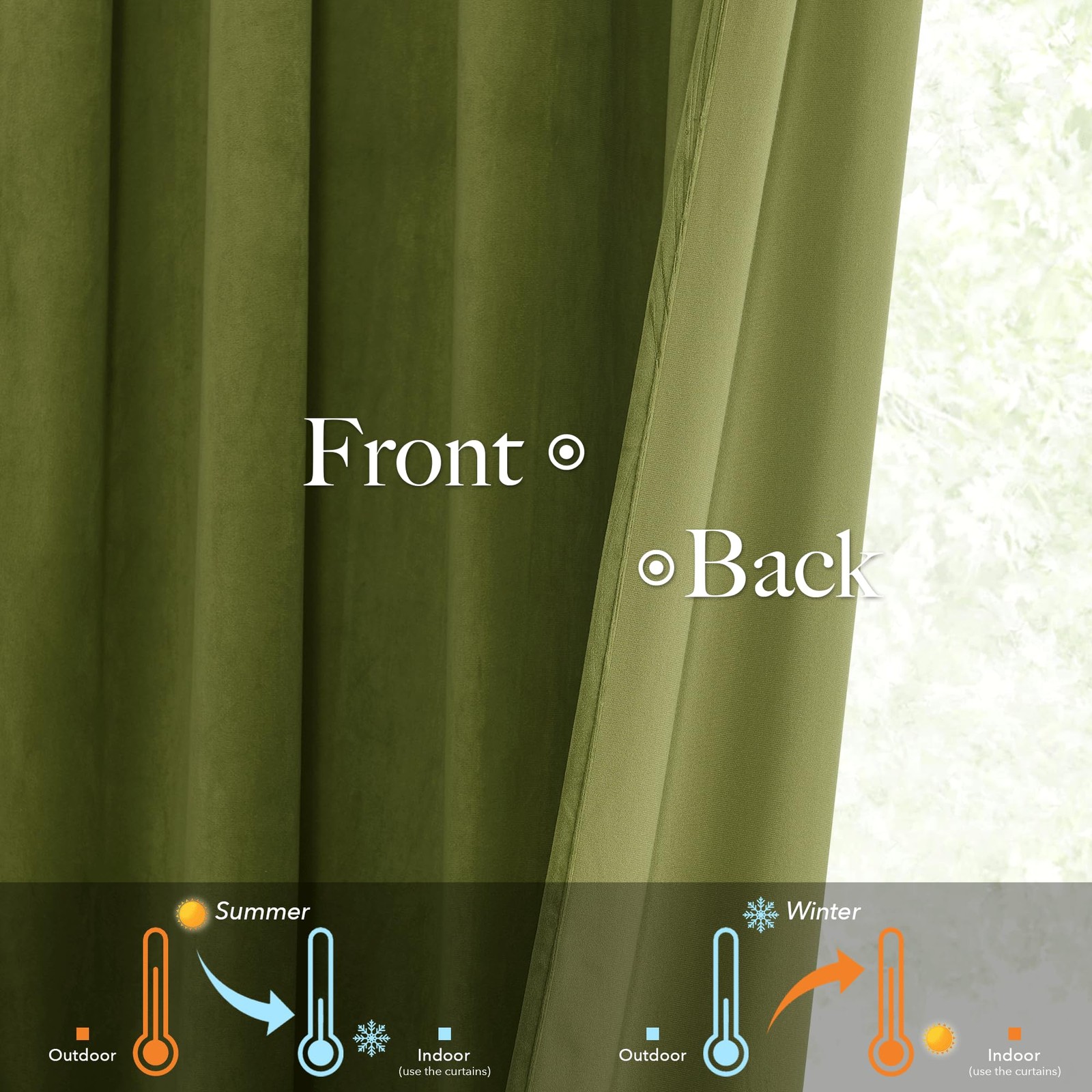 Olive Green Velvet Pinch Pleated Curtains 96 inches Long, Block Light Thermal In
