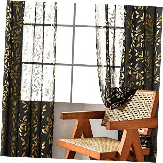 Black Sheer Curtains 63 Inch Length 2 52″W x 63″L (Pack of 2) Gold and Black