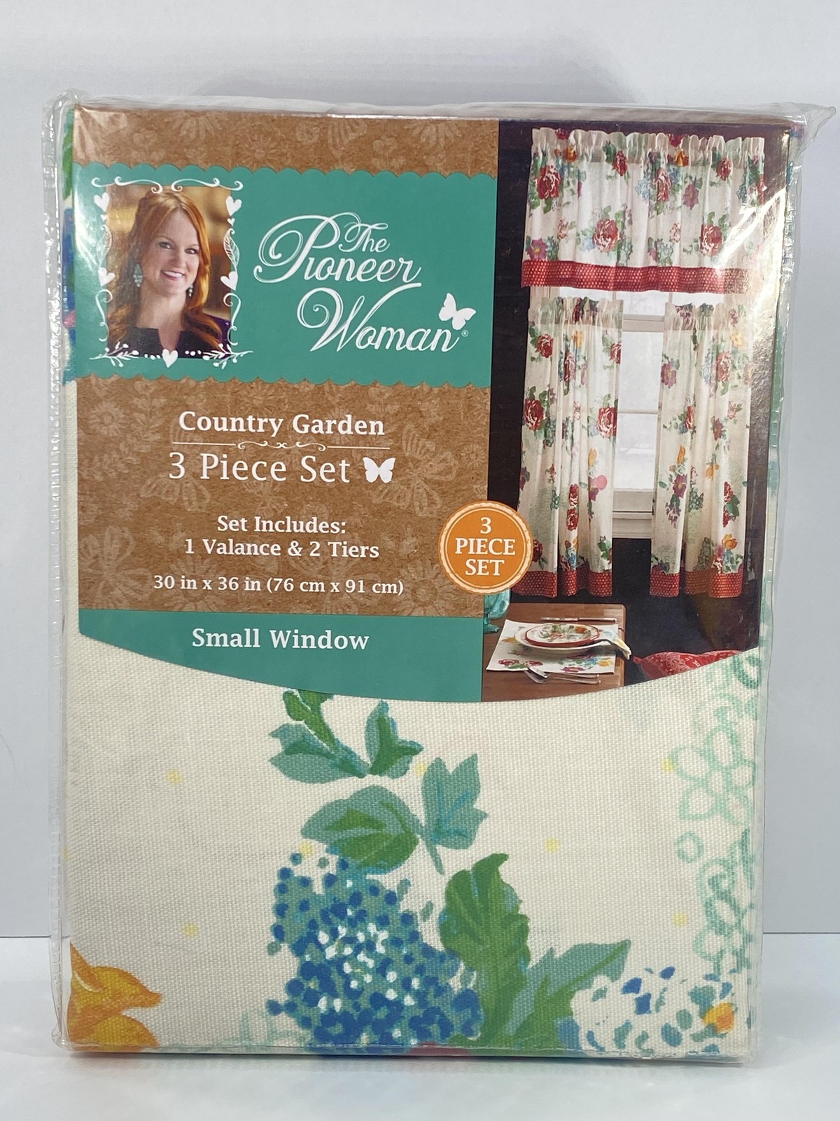 Pioneer Woman Country Garden Curtain Set Small Window Floral 3 Piece Valance Tie